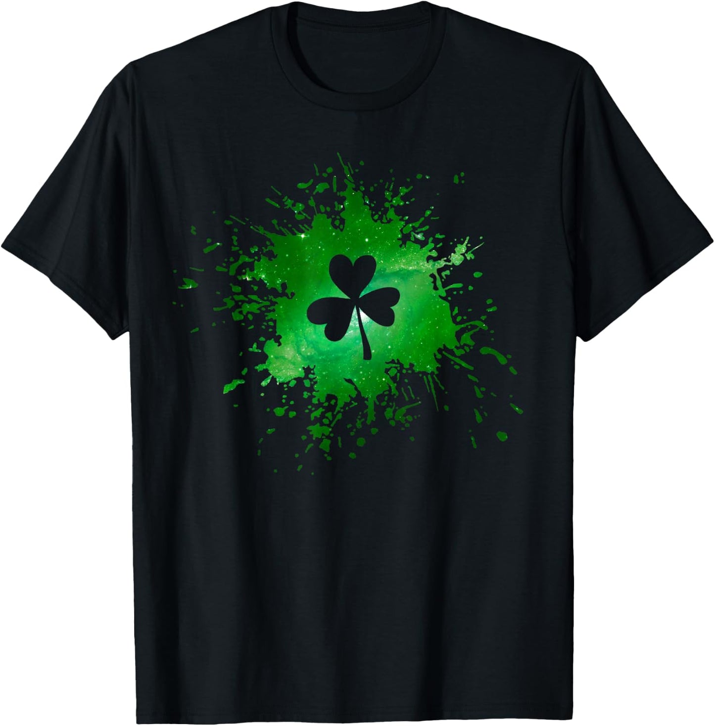 Green Galaxy 3 Leaf Clover St Patrick's Day Shamrock T-Shirt - T-Shirt | Black
