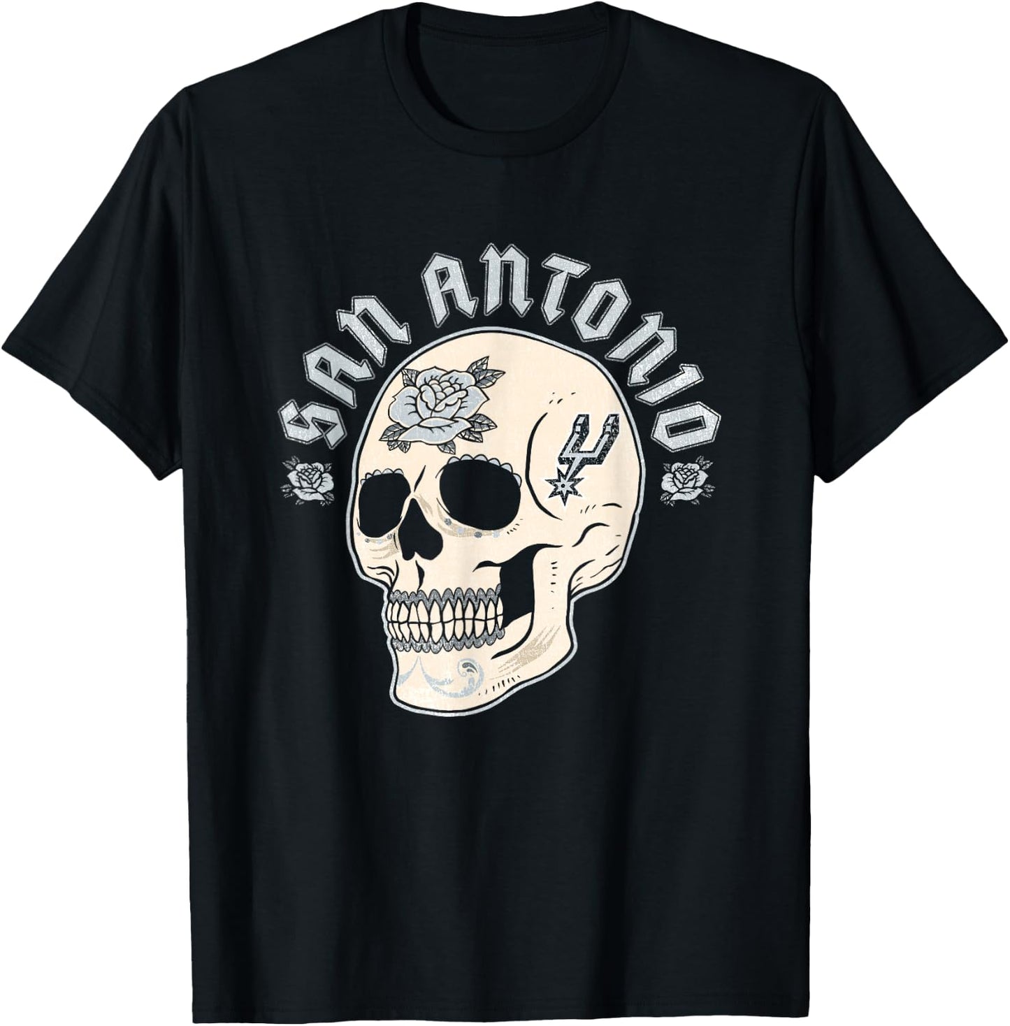 NBA San Antonio Spurs Halloween-Totenkopf mit Blumenmuster T-Shirt - T-Shirt | Black