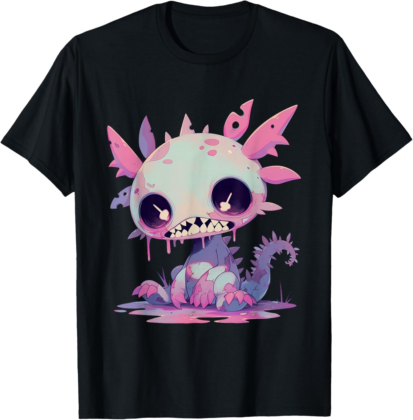 Kawaii Pastel Goth Creepy Cute Zombie Axolotl T-Shirt - T-Shirt | Black