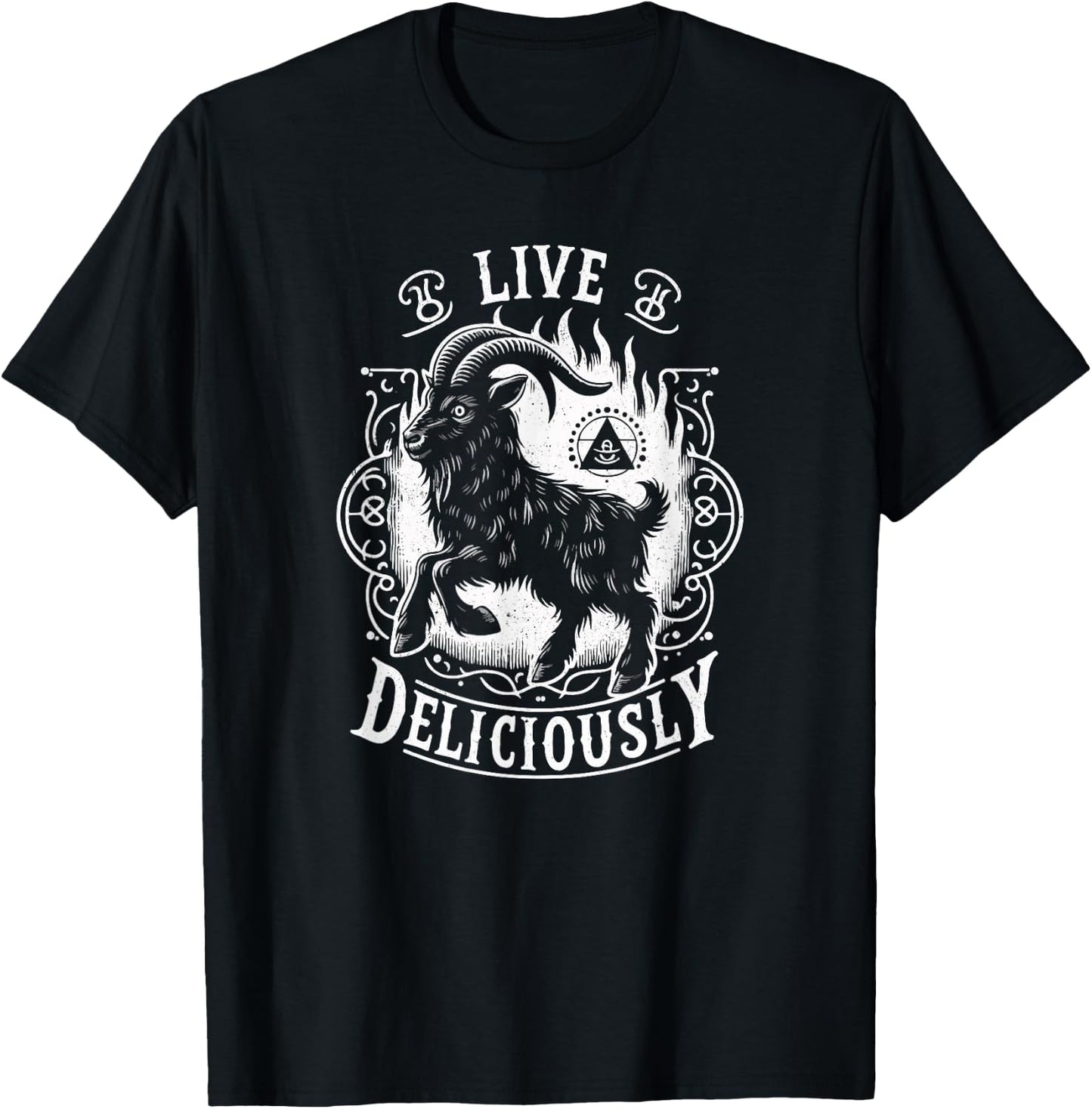 Vintage Witch Horror Goth Occult Live Deliciously T-Shirt - T-Shirt | Black