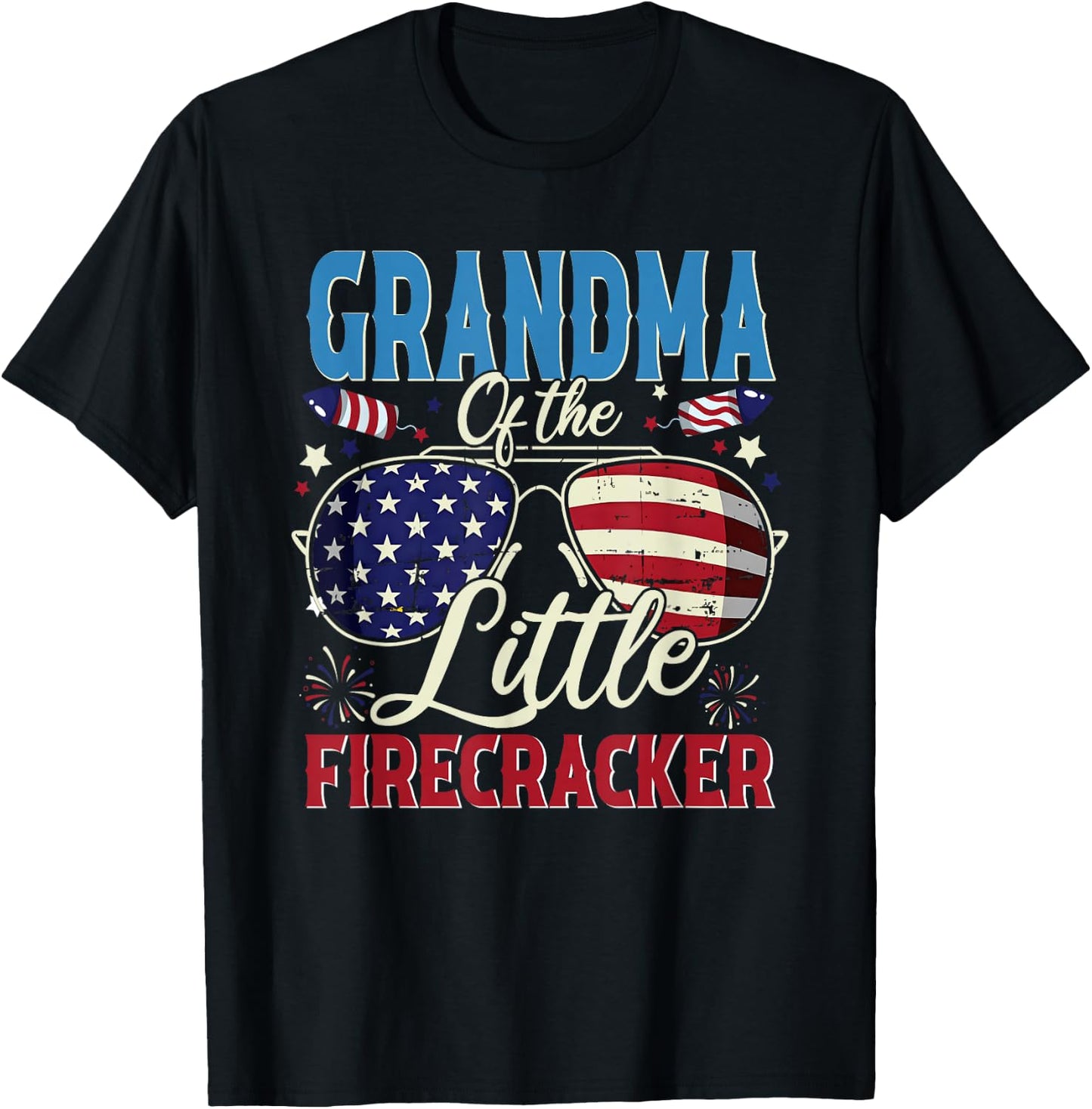 Grandma of The Little Firecracker Fourth of July Birthday T-Shirt - T-Shirt | Black