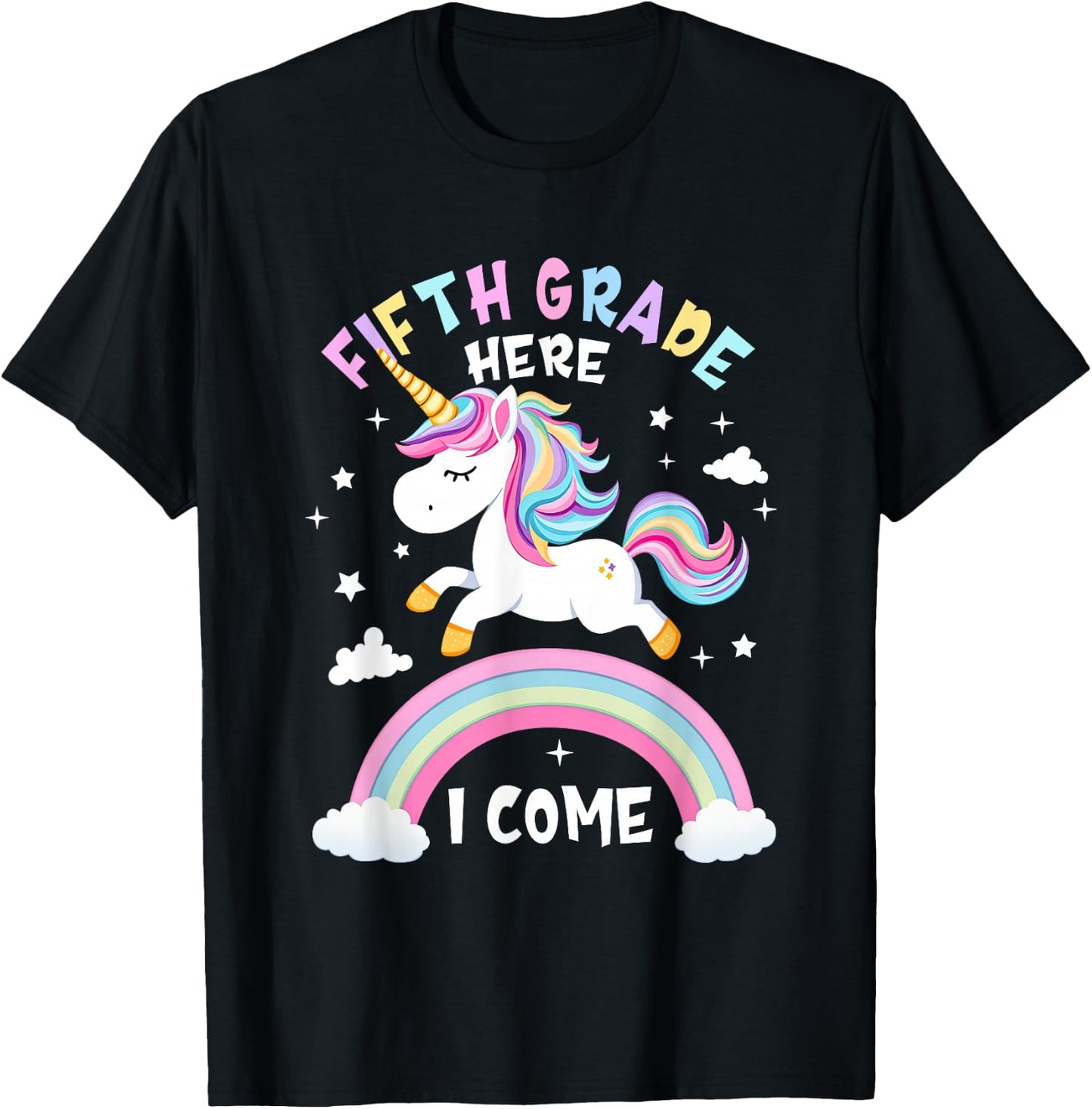 Fifth Grade Here I Come Unicorn First Day of 5th Grade Girls T-Shirt - T-Shirt | Black