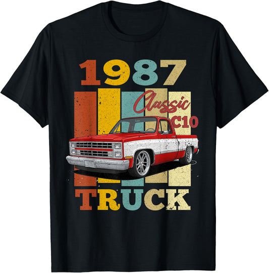 1987 C10 Truck Vintage 87 Silhouette Classic Old Hot Rod T-Shirt - T-Shirt | Black