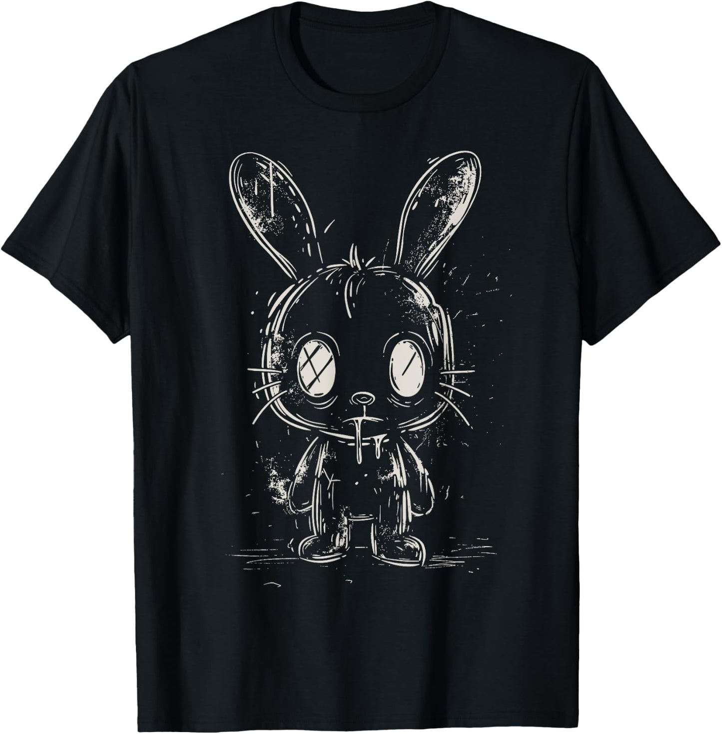 Creepy Bunny Rabbit Doll Goth Alt Scary Horror Aesthetic T-Shirt - T-Shirt | Black