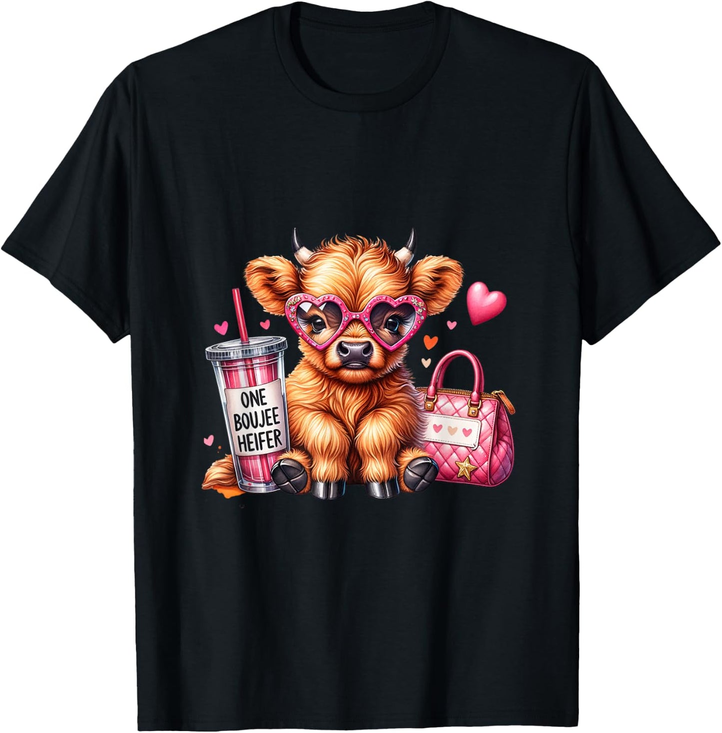 One Boujee Heifer Highland Cow T-Shirt - T-Shirt | Black