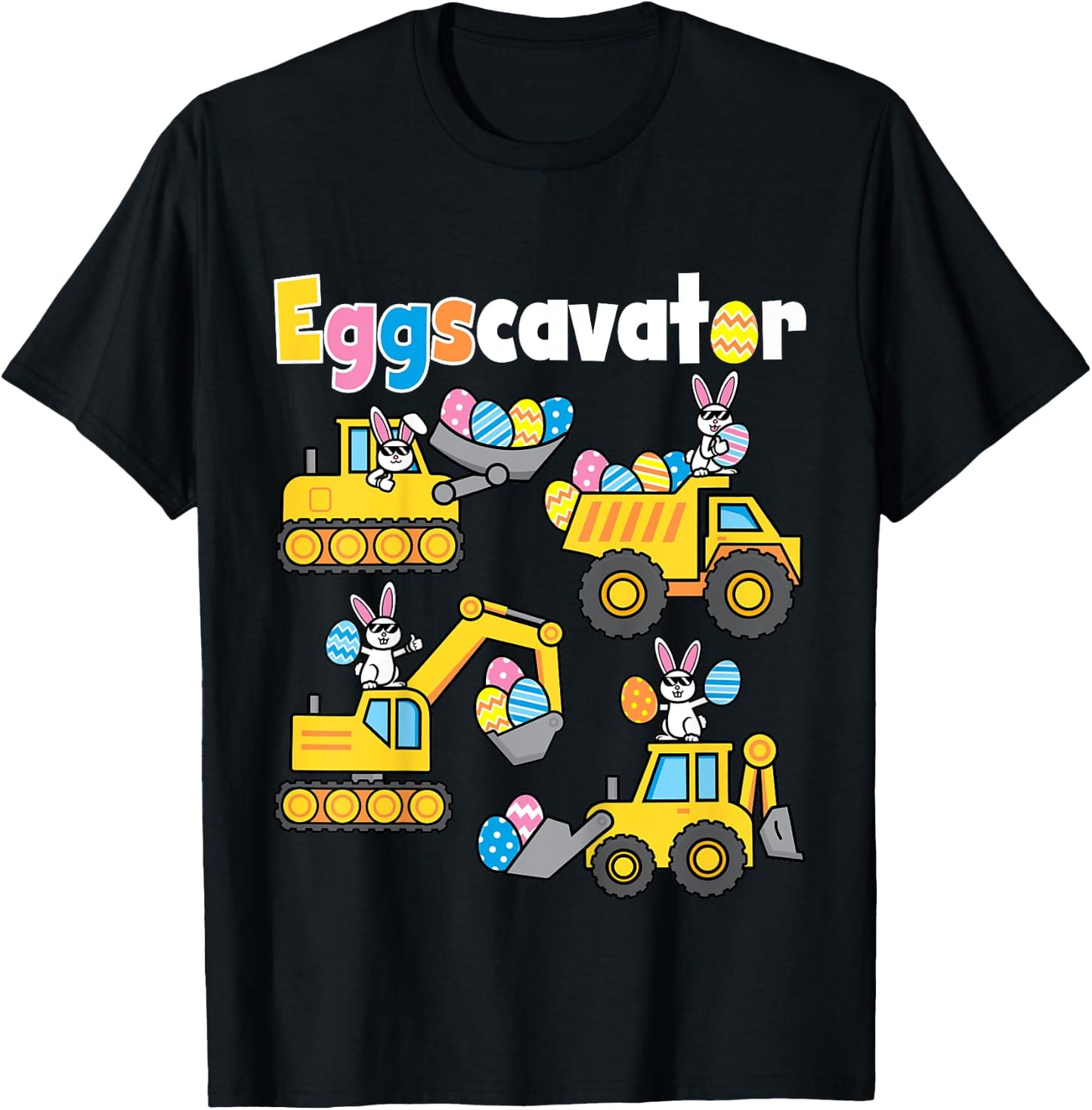 Kids Eggs Cavator Easter Egg Hunt Bunny Excavators Boys Toddler T-Shirt - T-Shirt | Black