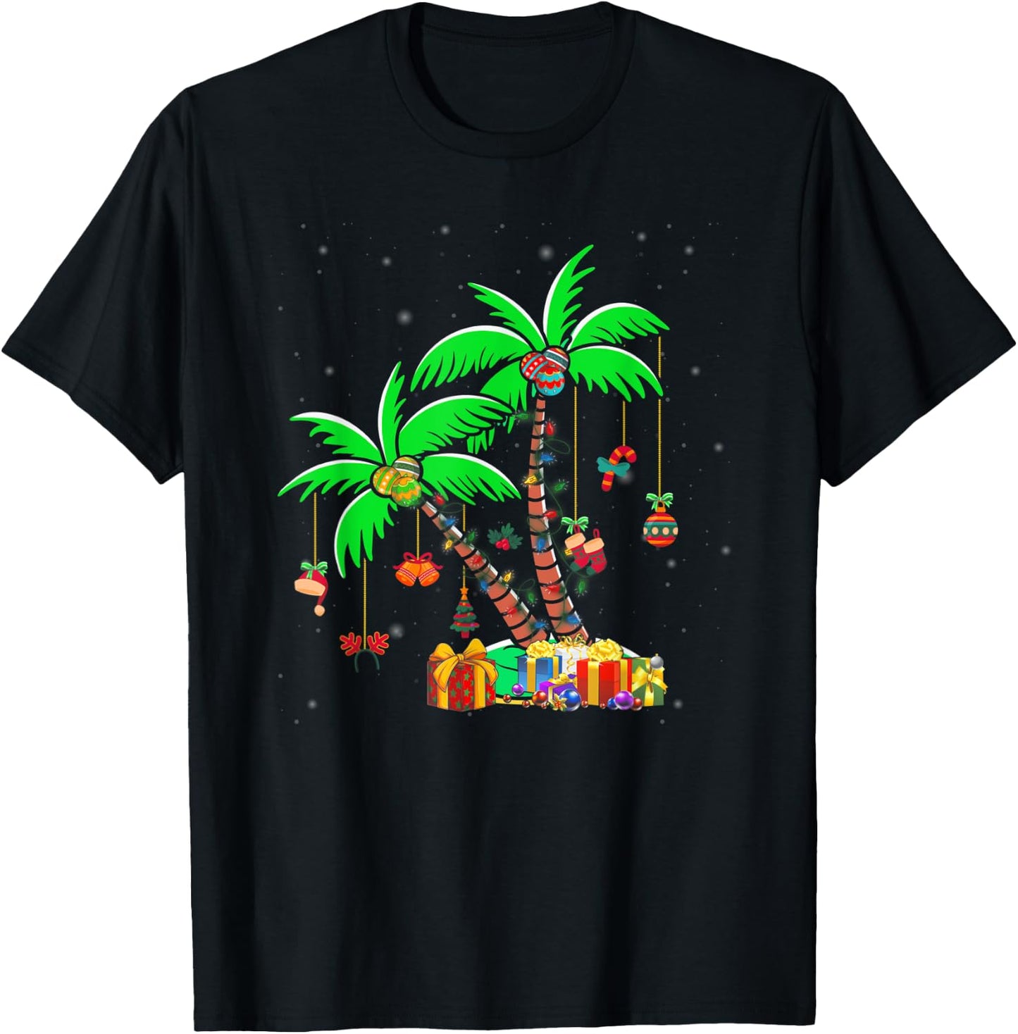 Christmas Palm Tree Tropical Xmas Coconut Lights T-Shirt - T-Shirt | Black
