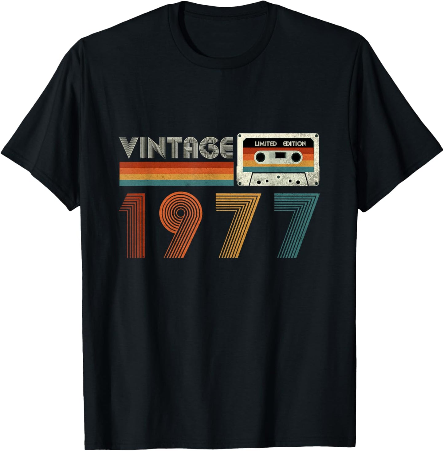 Retro Cassette Vintage 1977 Limited Edition Birthday 47 , Black, S T-Shirt - T-Shirt | Black
