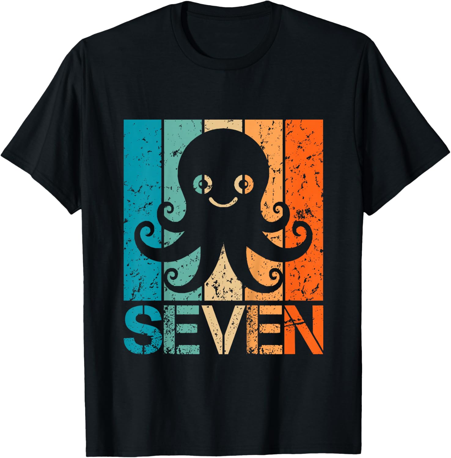 Funny 7th Octopus Birthday 7 Year Old Birthday Octopus T-Shirt - T-Shirt | Black