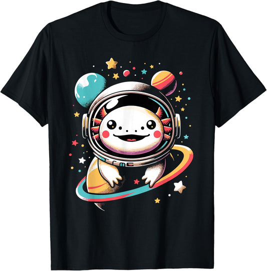 Cute Space Axolotl Kawaii Anime Space T-Shirt - T-Shirt | Black