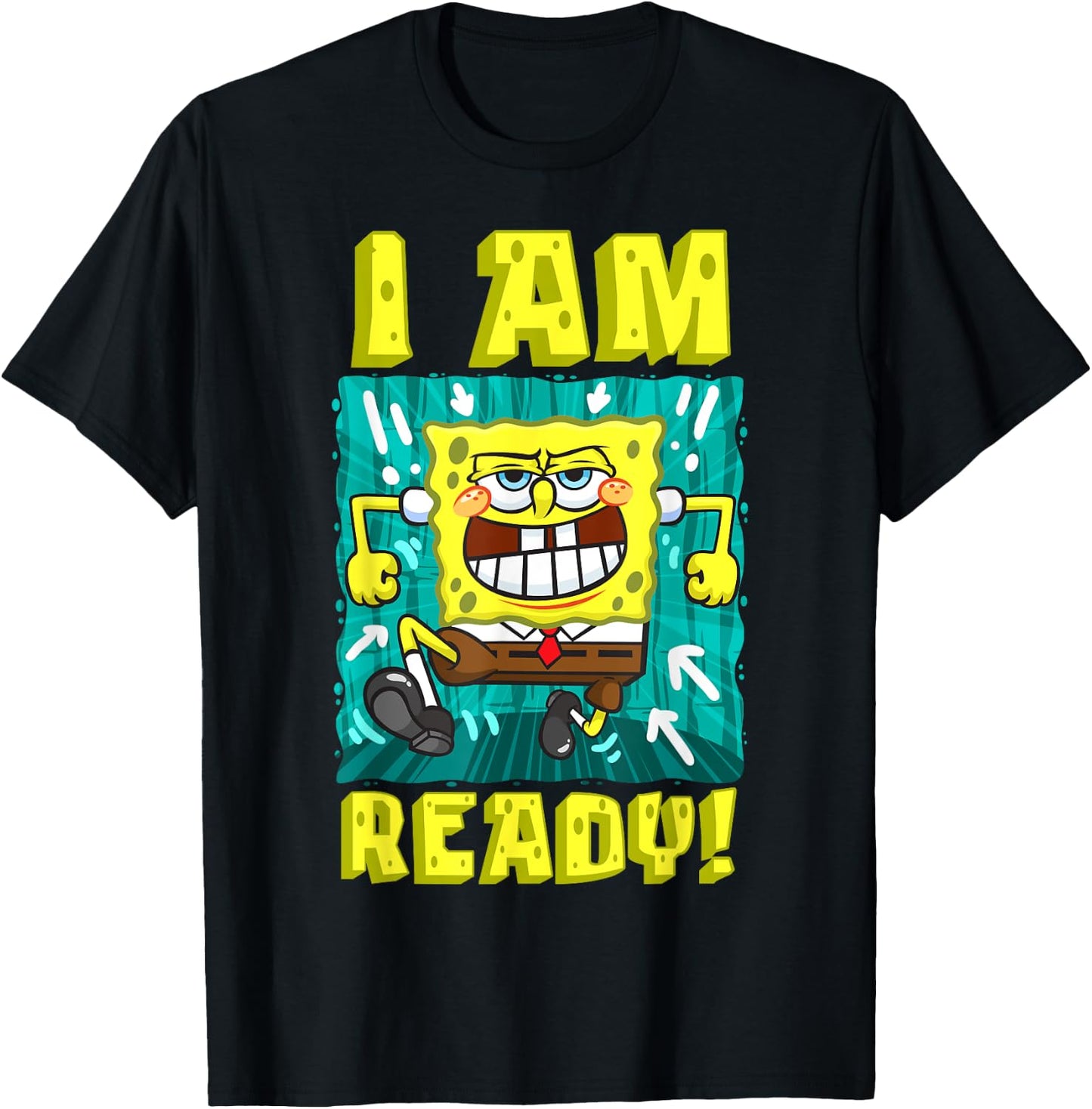 Mademark x SpongeBob SquarePants - SpongeBob I Am Ready Funny SpongeBob Running and Ready T-Shirt - T-Shirt | Black