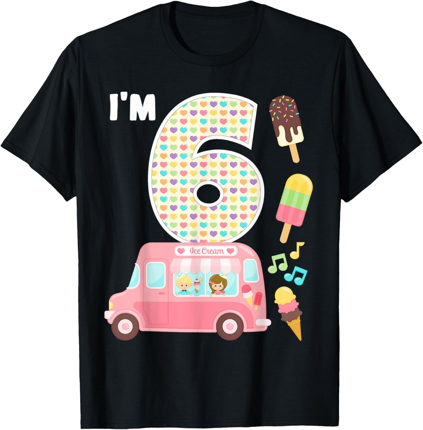 6th Birthday Crew Ice Cream Truck I'm 6 Bday Ice Cream Party T-Shirt - T-Shirt | Black