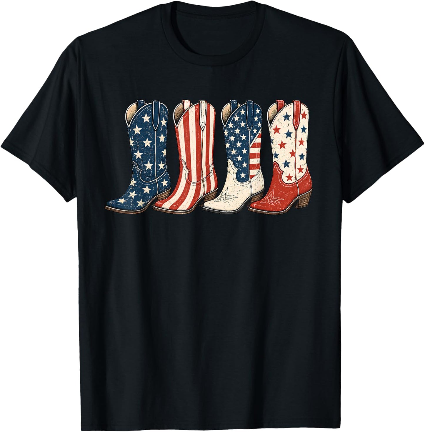4th of July Patriotic Cowboy Boots Western Cowgirl American T-Shirt - T-Shirt | Black
