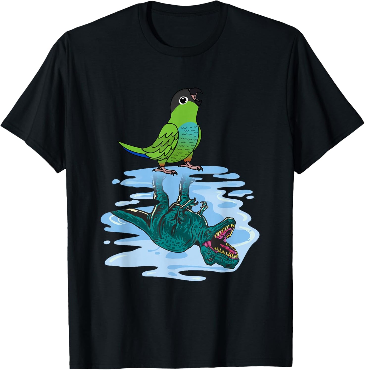 Parrot & T Rex: Mirror Image by Nanday Conure T-Shirt - T-Shirt | Black