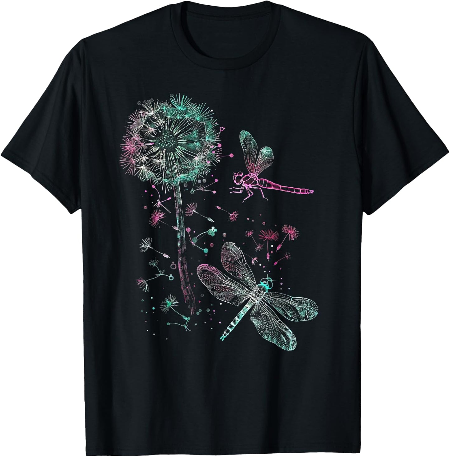 Dandelion Puff Ball with Dragonfly T-Shirt - T-Shirt | Black