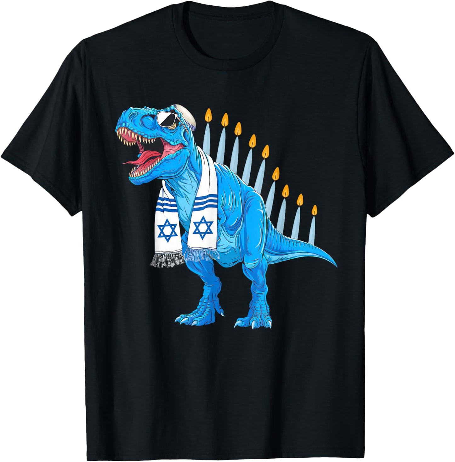 Menorasaurus Rex Shirt Menorahsaurus Hannukah Dinosaur T-Shirt - T-Shirt | Black