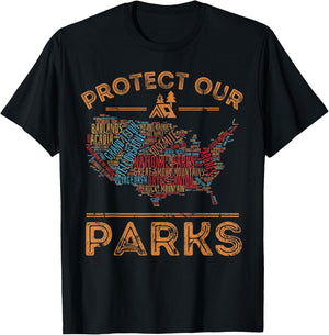 Protect Our Parks National Park Map Hiking USA T-Shirt - T-Shirt | Black