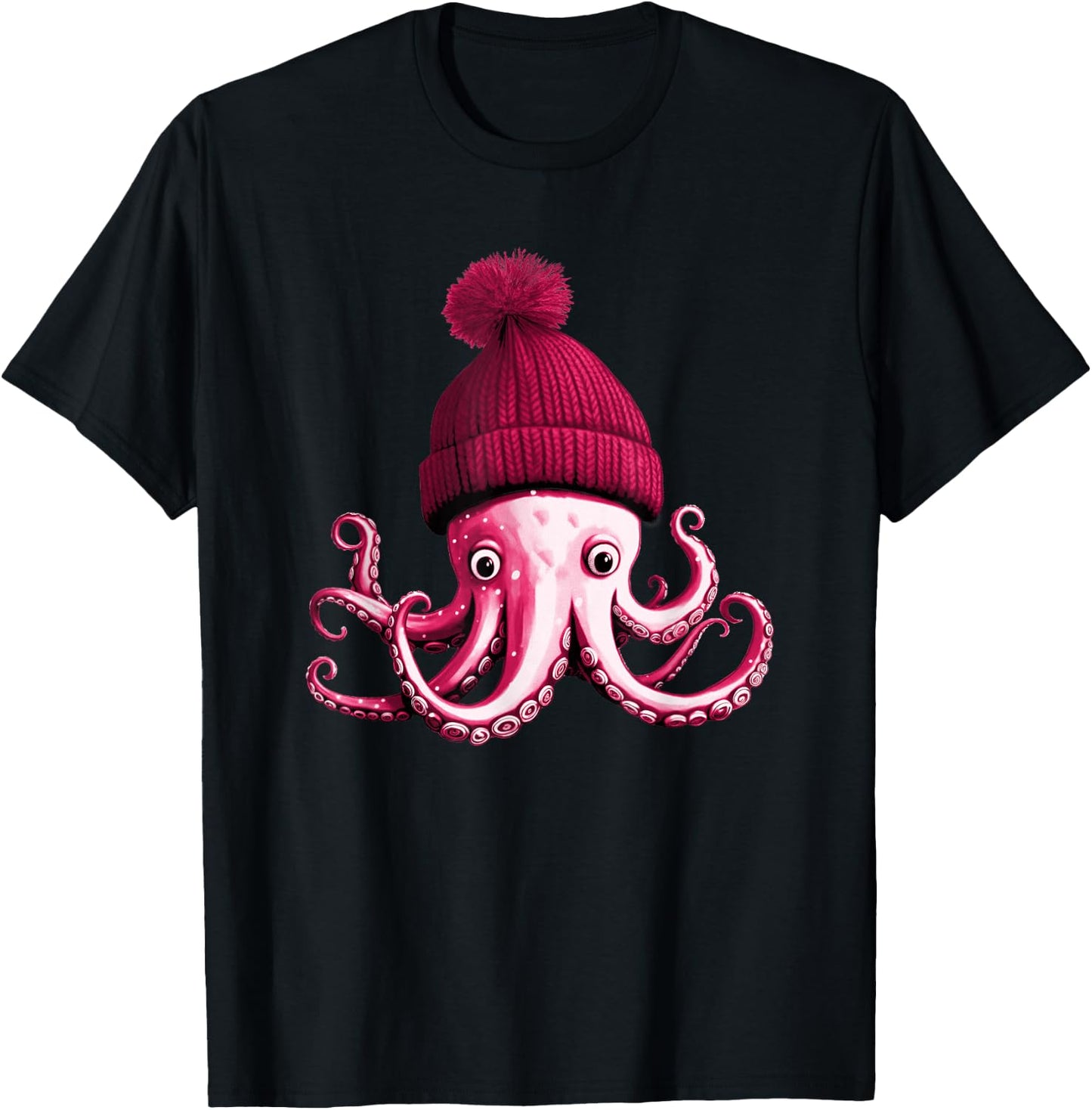 Cephalopod Octopus Lover Chilling in Red Cap Novelty Clothing T-Shirt - T-Shirt | Black