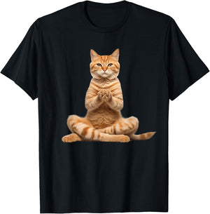 Funny Cat Doing Yoga for Lover Cats Kitty Kitten Owner T-Shirt - T-Shirt | Black