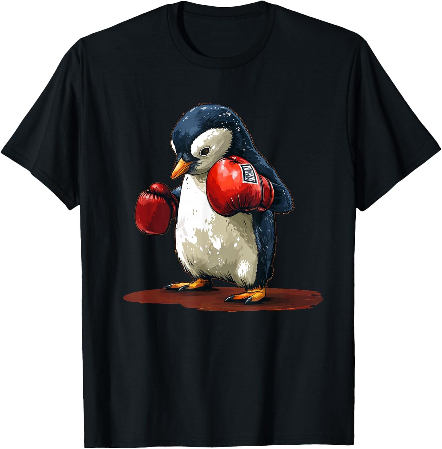 Cute Baby Penguin Loves Sports and Boxing with Gloves T-Shirt - T-Shirt | Black