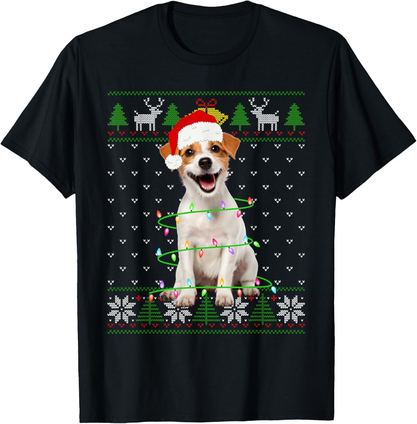 Jack Russell Terrier Dog Christmas Tree Lights Puppy Lover Men Women Kids T-Shirt - T-Shirt | Black