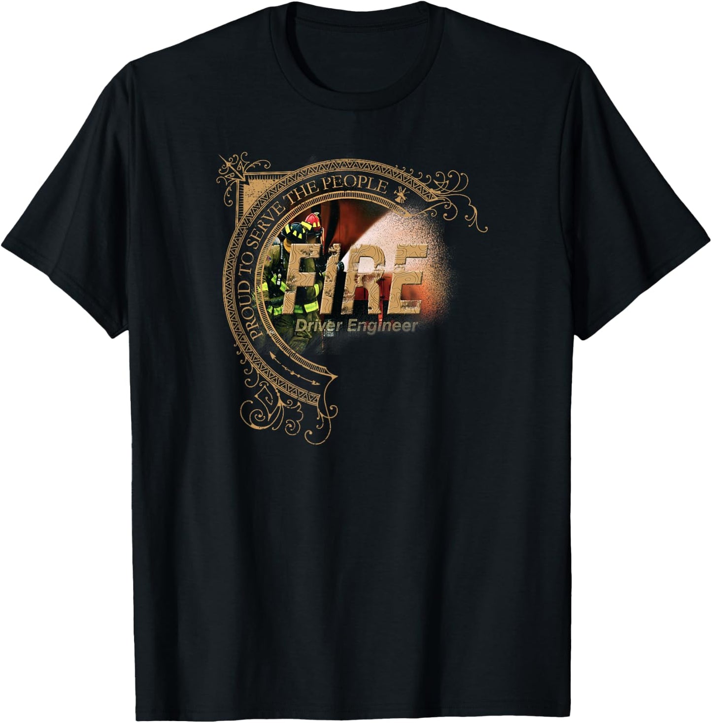 Firefighter Driver Engineer - Distressed Design T-Shirt - T-Shirt | Black