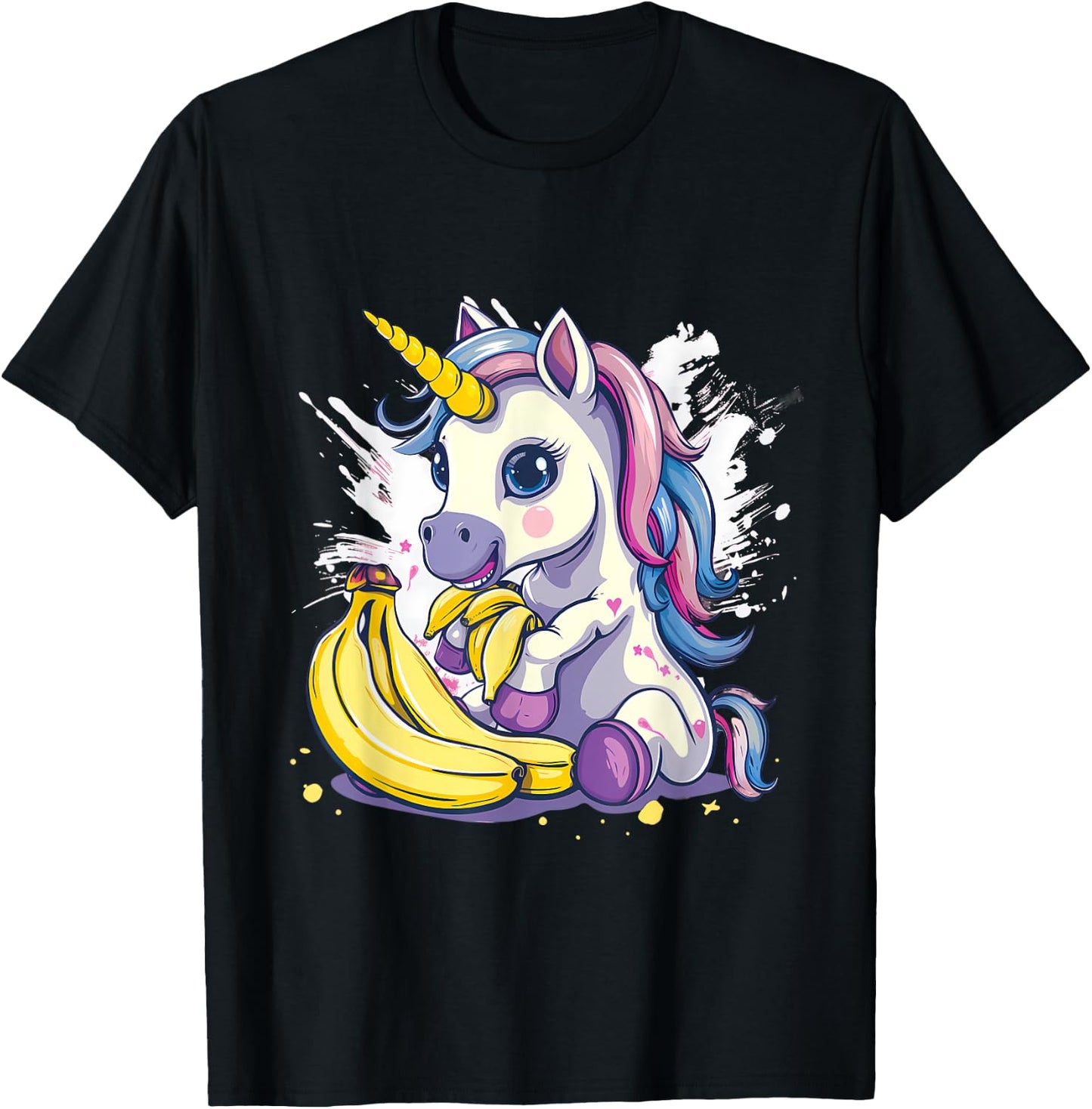 Banana Unicorn Watercolor Animal Art Drawing Banana Fruit T-Shirt - T-Shirt | Black