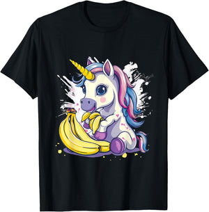 Banana Unicorn Watercolor Animal Art Drawing Banana Fruit T-Shirt - T-Shirt | Black