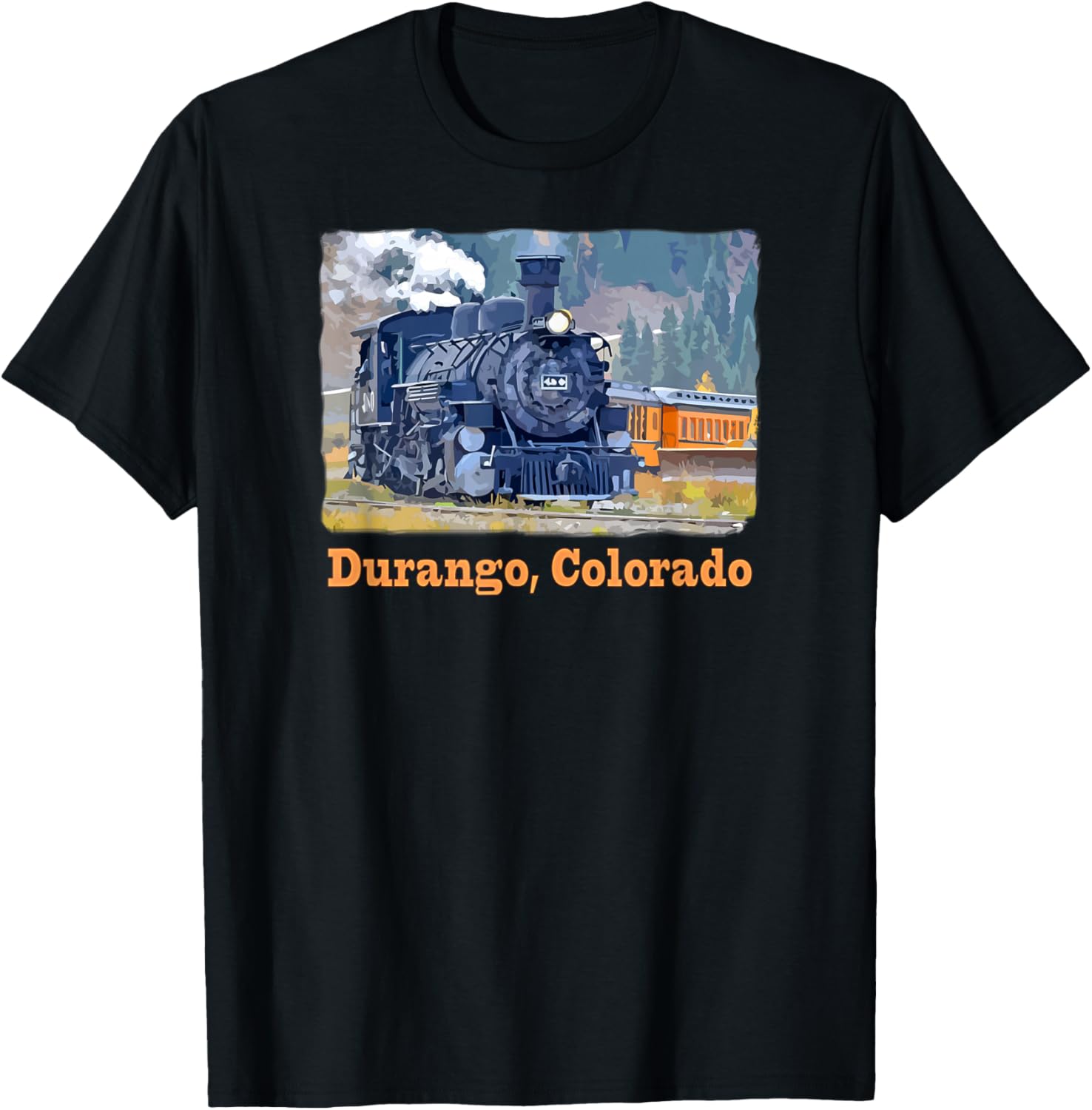 Durango, Colorado Train - steam engine, colorful T-Shirt - T-Shirt | Black