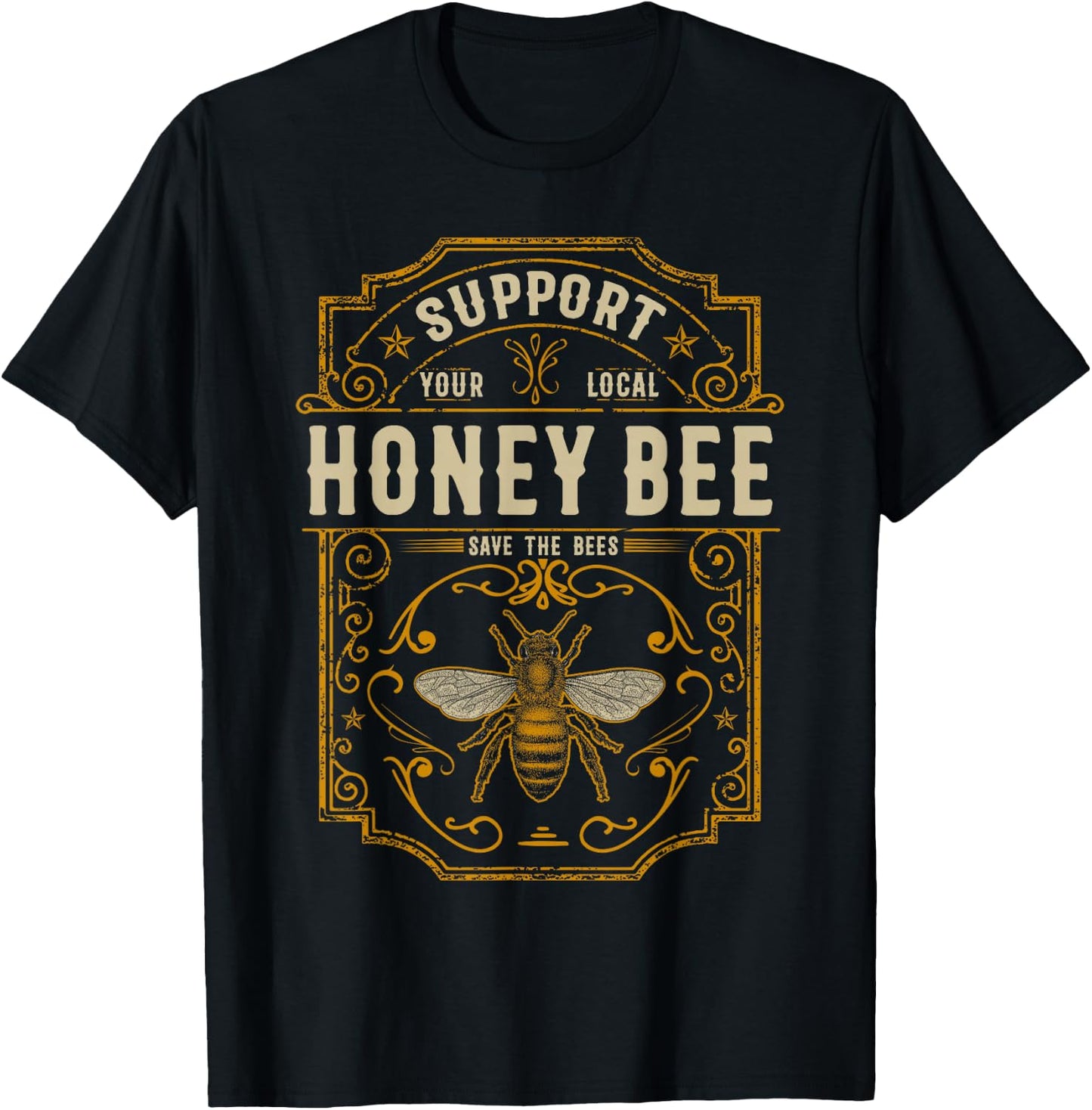 Support Your Local Honey Bee Save The Bees Vintage Style T-Shirt - T-Shirt | Black