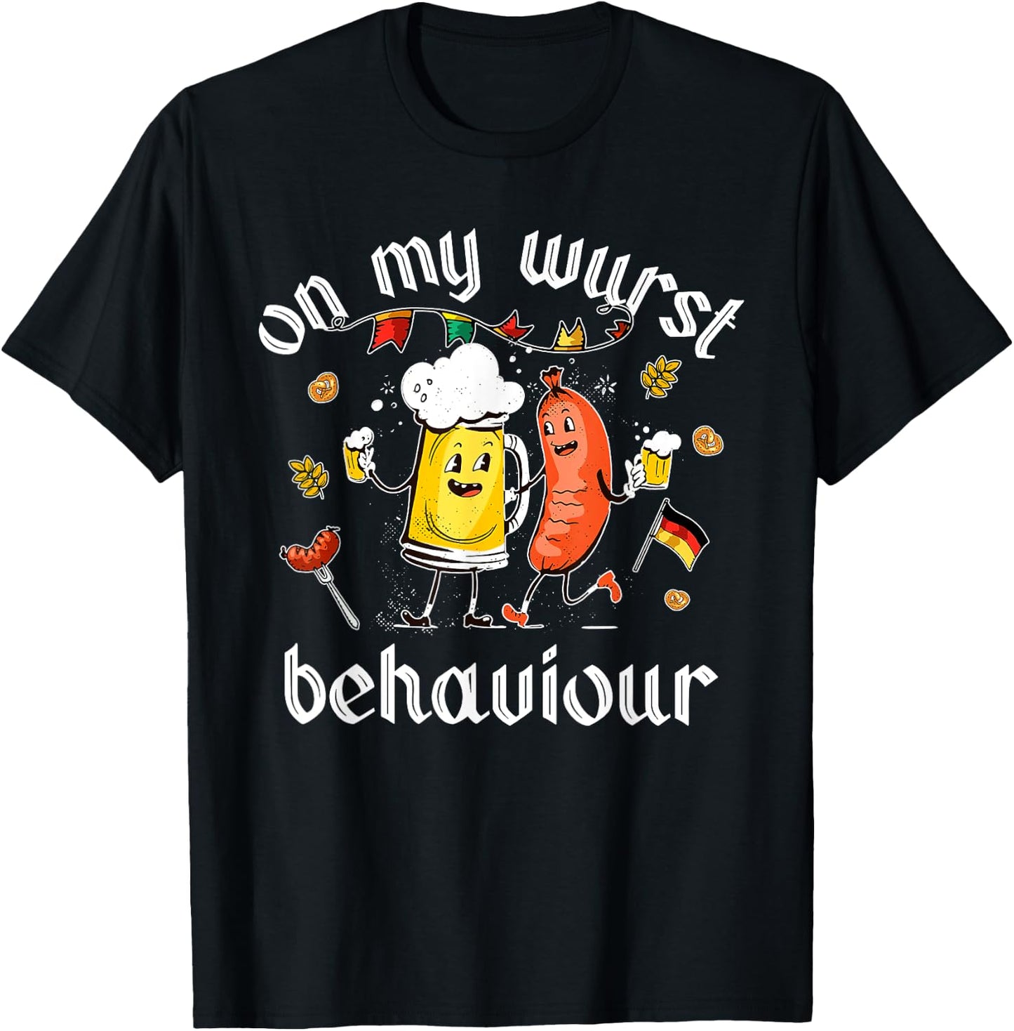 On My Wurst Behavior Funny Bratwurst German Oktoberfest T-Shirt - T-Shirt | Black
