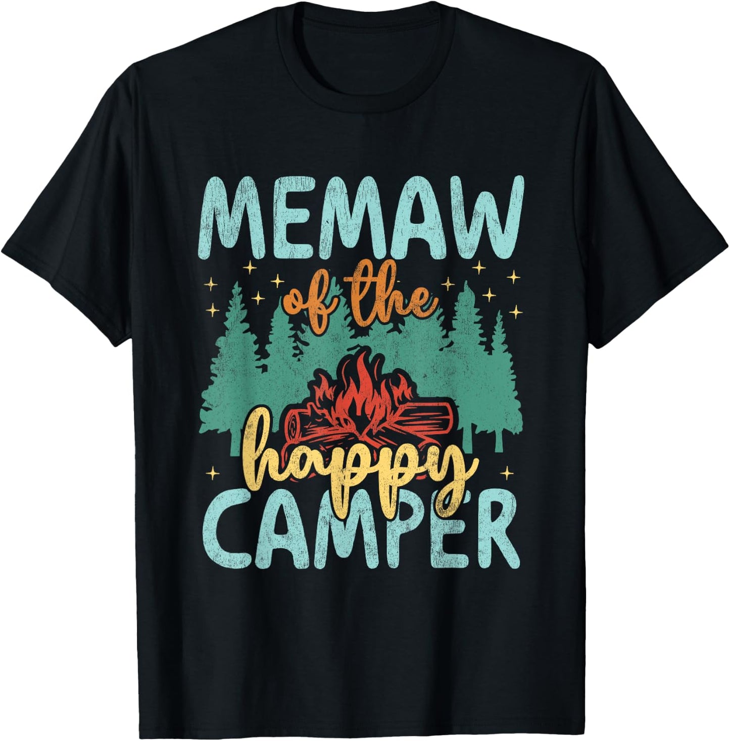 Memaw of Happy Camper 1st Birthday Party Retro Memaw T-Shirt - T-Shirt | Black