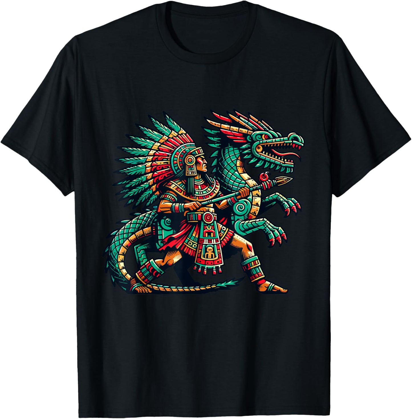 Aztec Dragon Warrior Quetzalcoatl T-Shirt - T-Shirt | Black