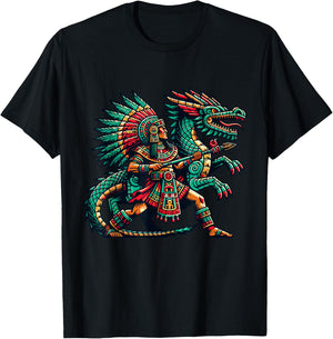 Aztec Dragon Warrior Quetzalcoatl T-Shirt - T-Shirt | Black