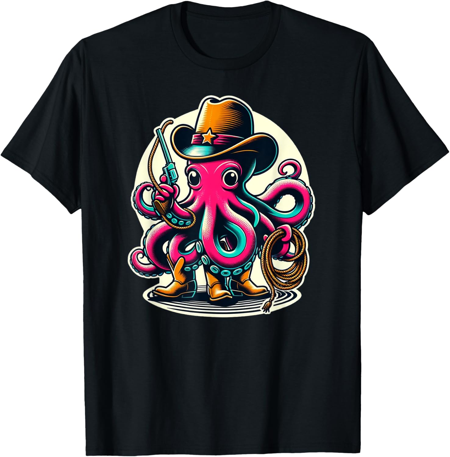 Cowboy Octopus Wild West Adventure T-Shirt - T-Shirt | Black
