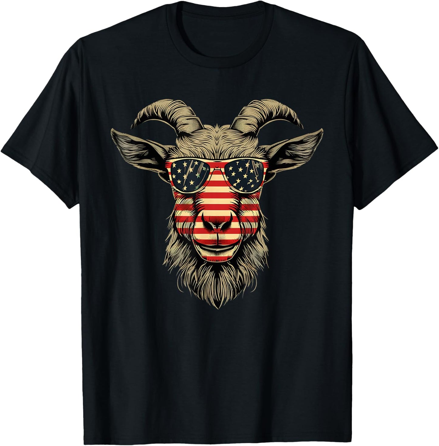 Cool Goat with Sunglasses and USA Flag Girls Kids Men T-Shirt - T-Shirt | Black