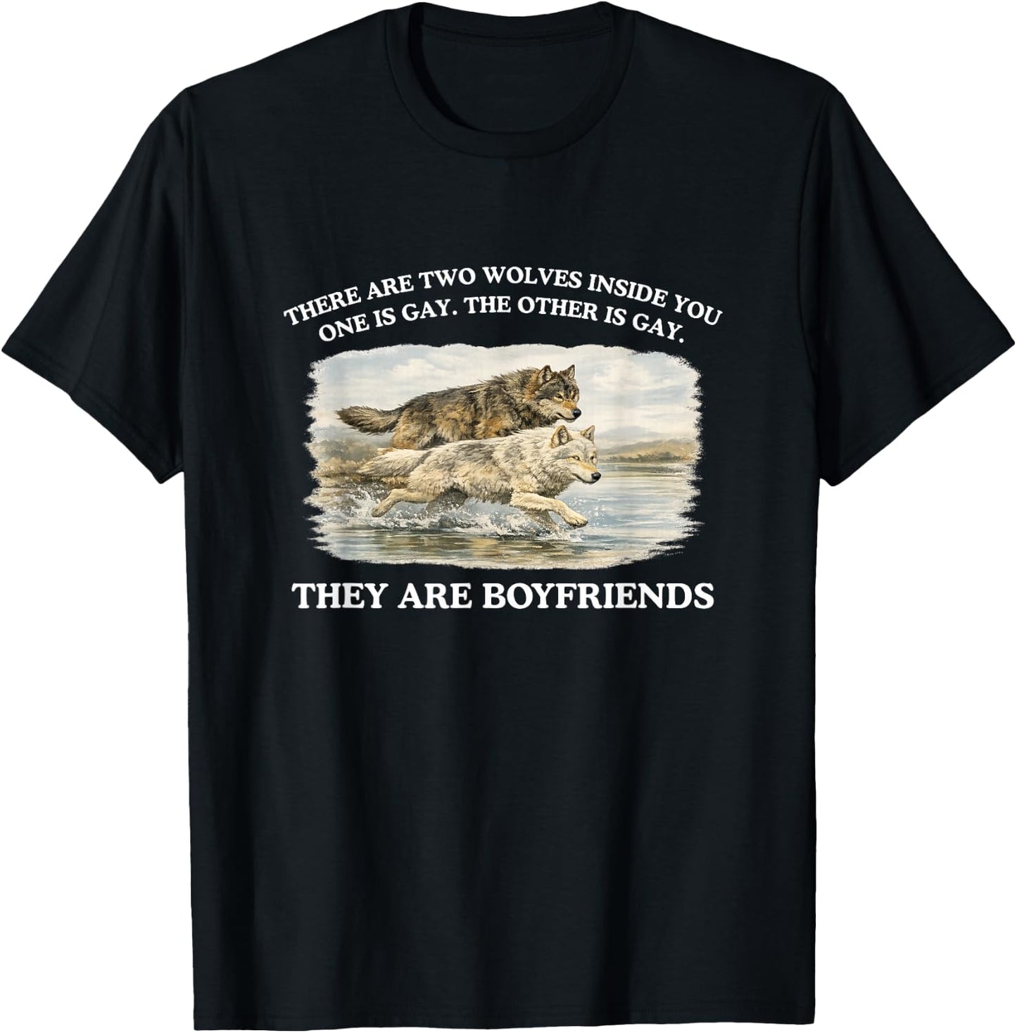 There are Two Wolves Inside You Funny Gay Pride Meme Queer T-Shirt - T-Shirt | Black