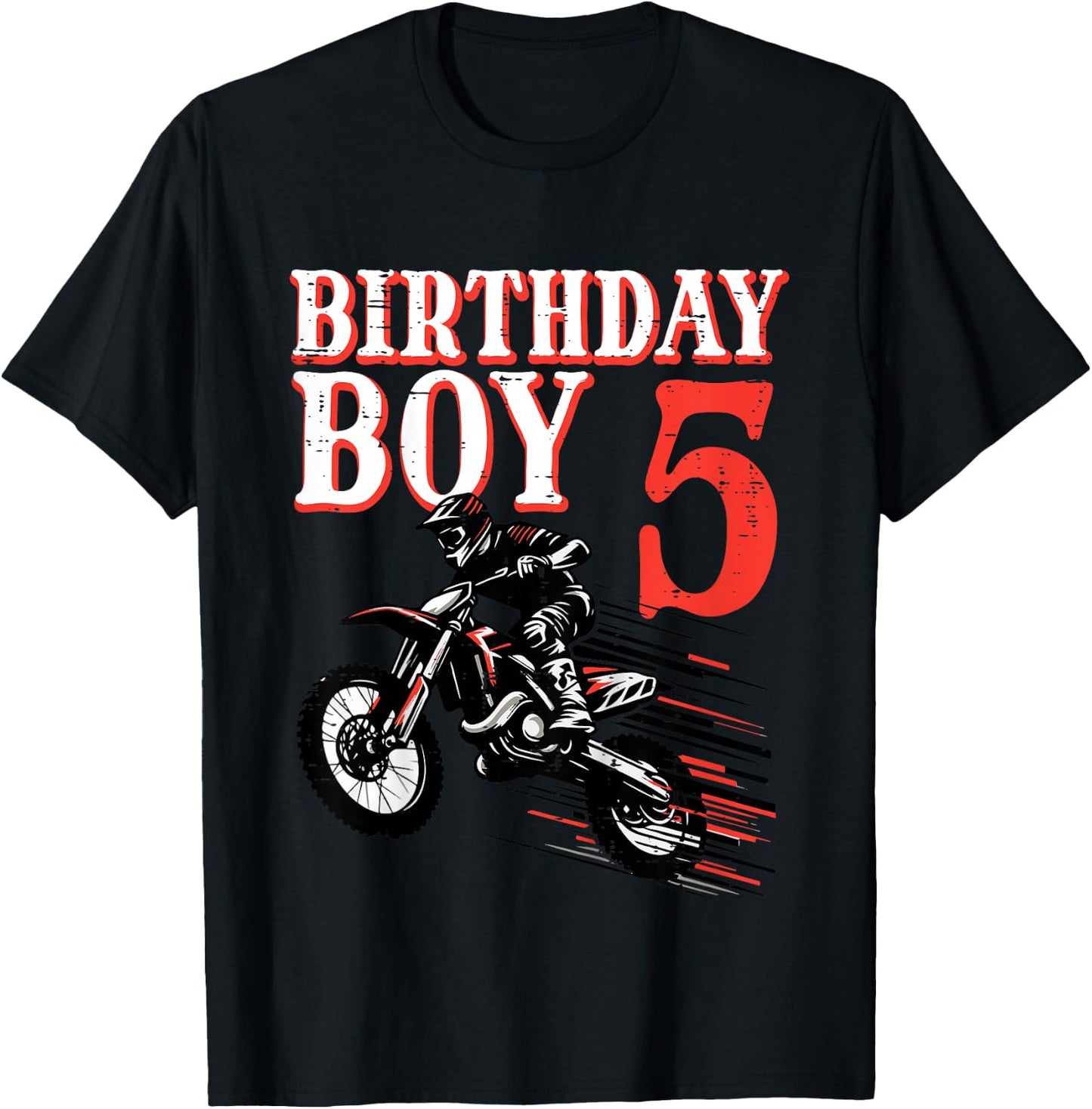 Kids Birthday Boy 5 Motorcycle 5th Bday Biker Rider Boys Kids T-Shirt - T-Shirt | Black
