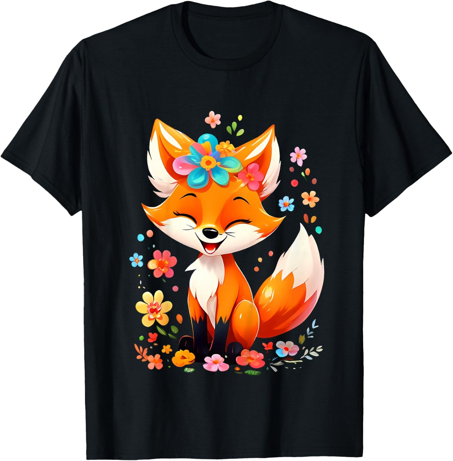 Kids Fox Gifts Cute Fox Cute Animal Cute Girls Boys , black T-Shirt - T-Shirt | Black
