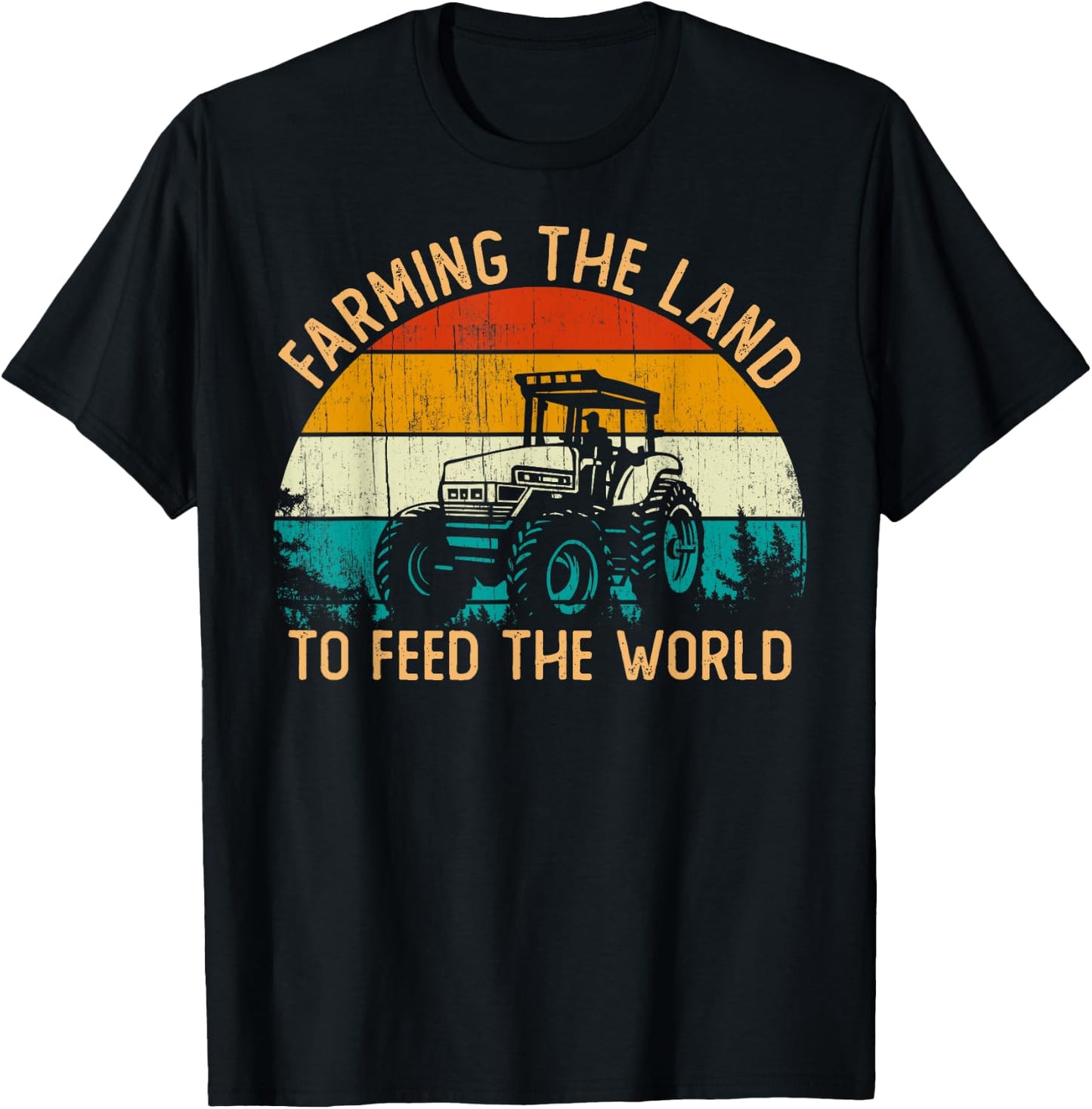 Vintage Retro Farming the land to feed the World Tractor T-Shirt - T-Shirt | Black