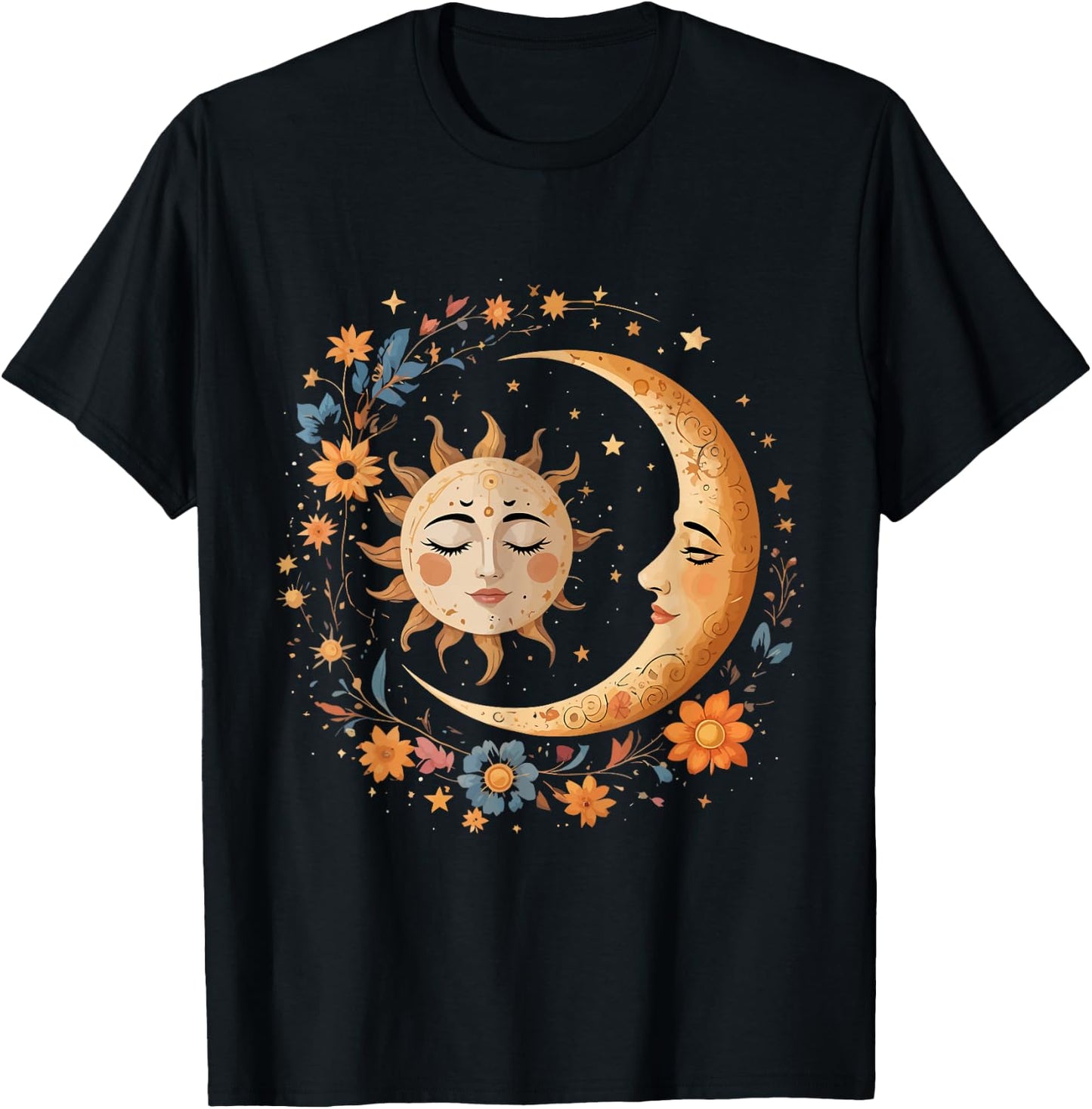 Vintage Celestial Sun Moon Boho Shirt Mystic Astrology Lover T-Shirt - T-Shirt | Black