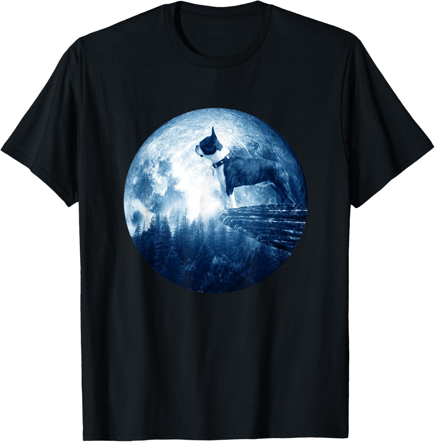 Boston Terrier Dog Moon Dog Mom Dad Women Men Dog Lovers T-Shirt - T-Shirt | Black