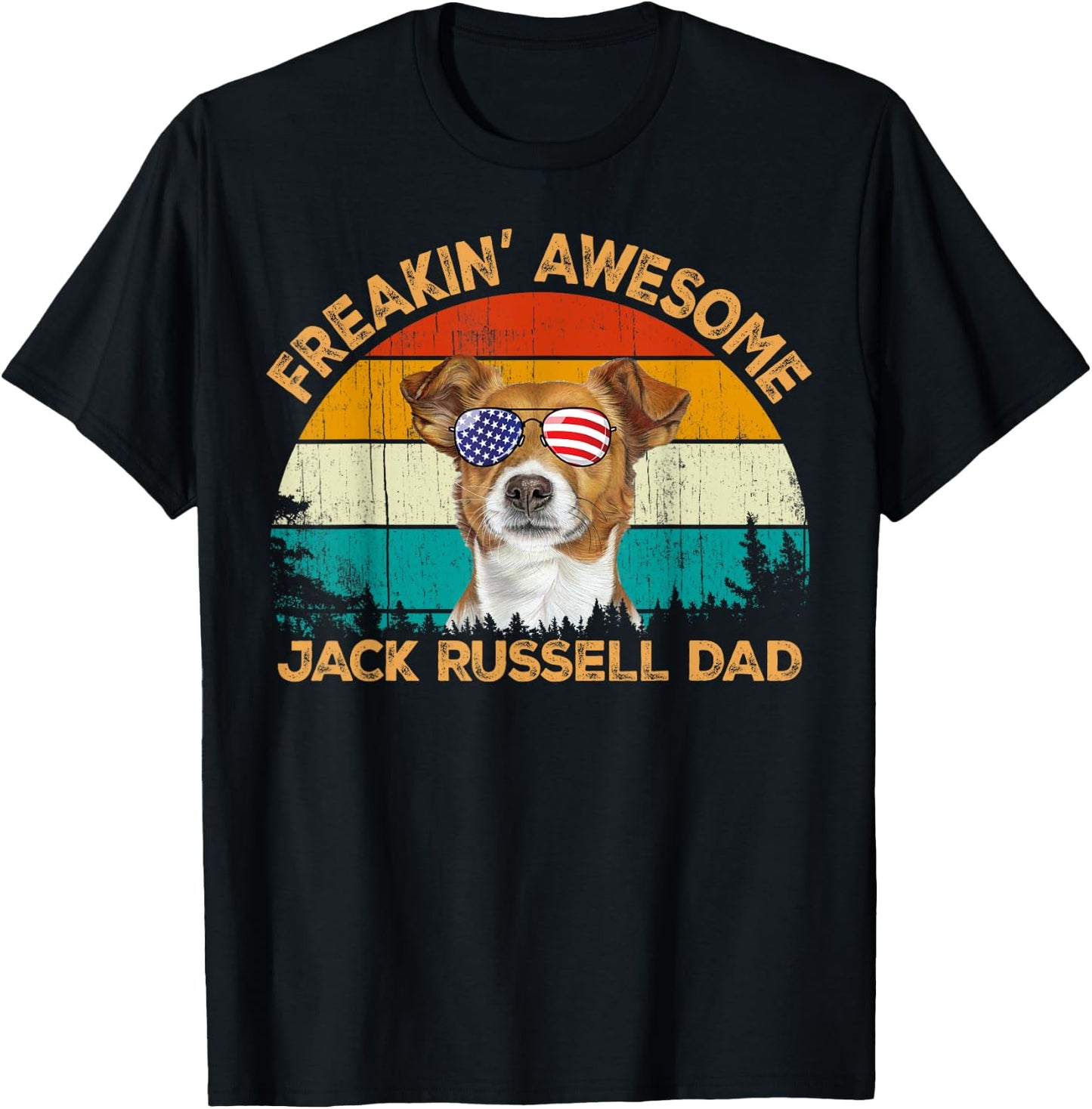Vintage Retro Usa Flag Freaking JackRussell Terrier Dad T-Shirt - T-Shirt | Black