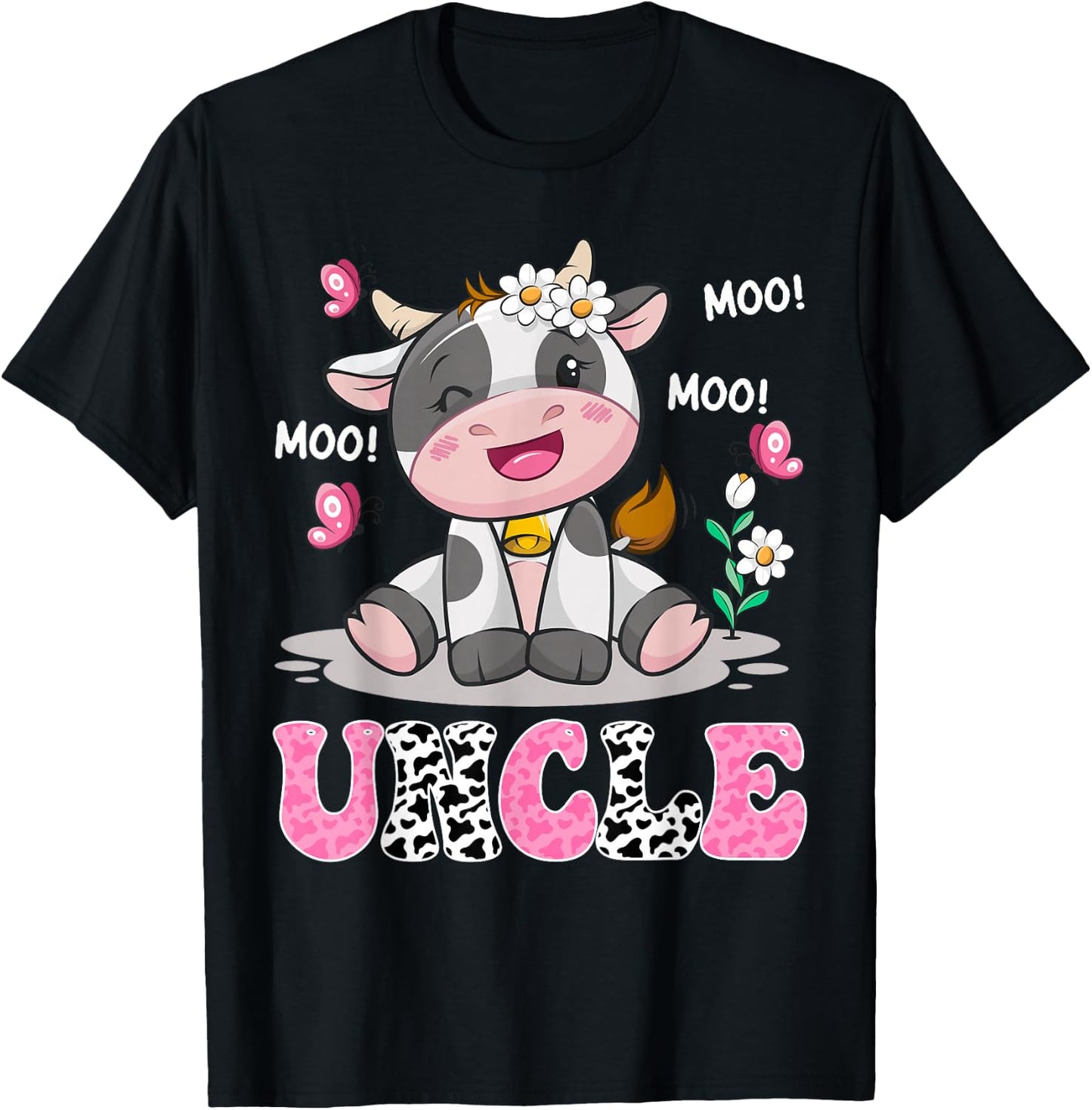 Uncle Cute Cow Moo Moo Farmer Birthday Family Matching T-Shirt - T-Shirt | Black