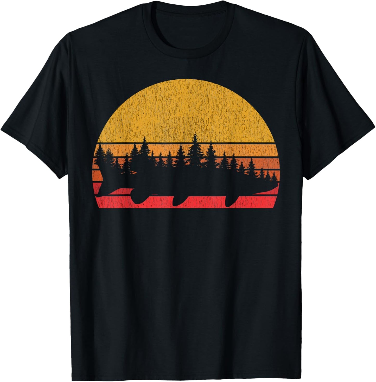 Musky Fishing Retro Muskie Forest Treeline - Fisherman T-Shirt - T-Shirt | Black