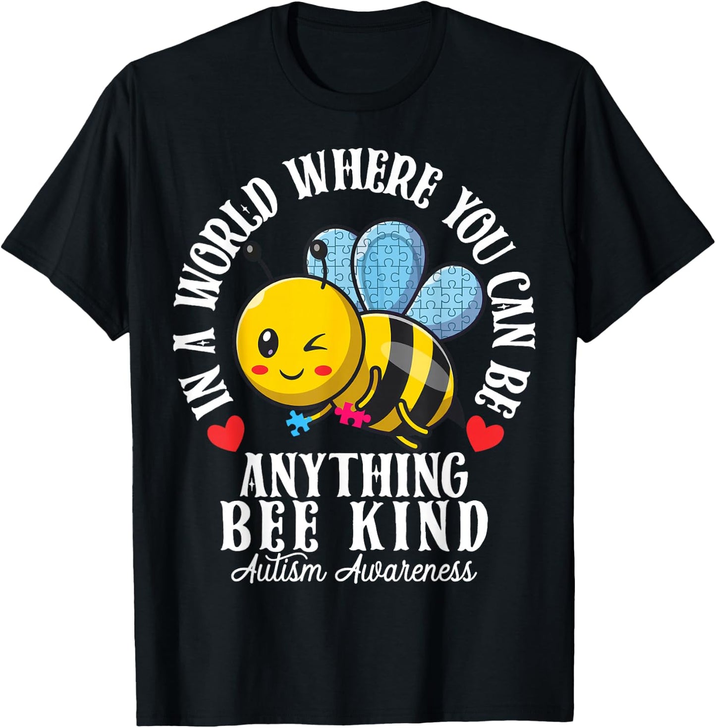 Funny Autism Awareness Bee Kind Autistic Cute Autism Be Kind T-Shirt - T-Shirt | Black