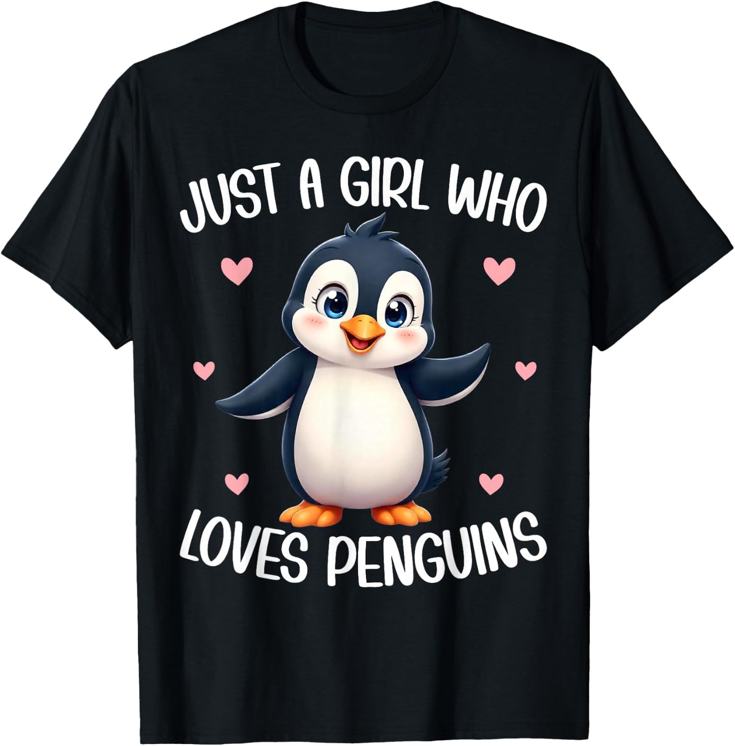 Just A Girl Who Loves Penguins Kids Girls Cute Penguin Lover T-Shirt - T-Shirt | Black