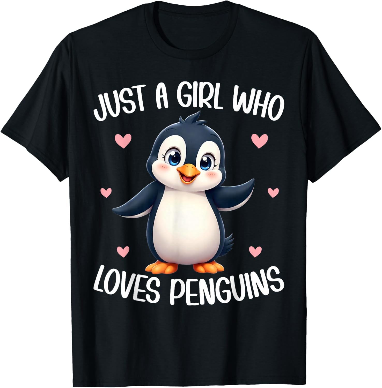 Just A Girl Who Loves Penguins Kids Girls Cute Penguin Lover T-Shirt - T-Shirt | Black