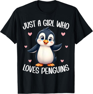 Just A Girl Who Loves Penguins Kids Girls Cute Penguin Lover T-Shirt - T-Shirt | Black