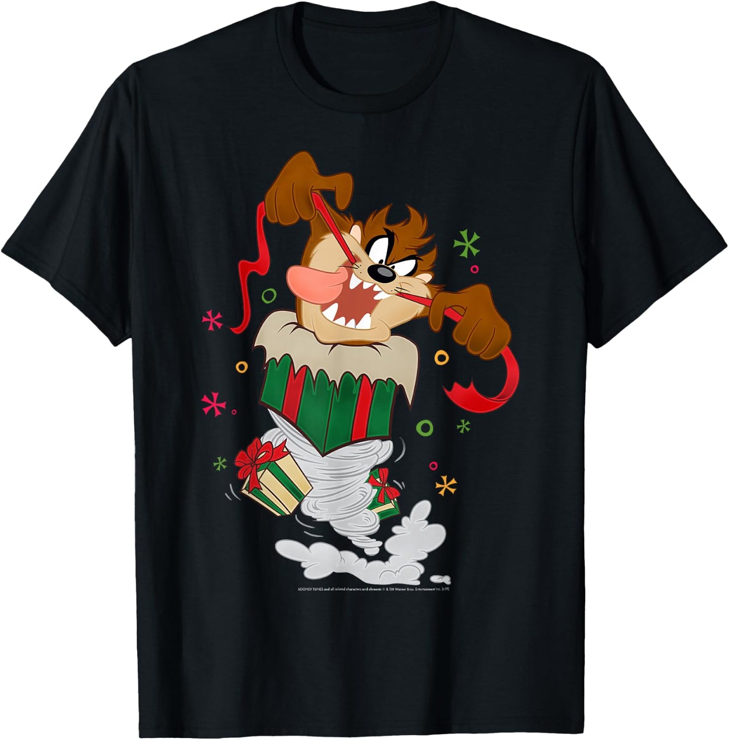 Looney Tunes Christmas Taz Twister Presents T-Shirt - T-Shirt | Black